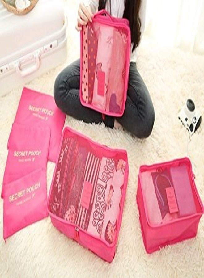 Waymore Travel Packing Cube Luggage Organizers Bag Lightweight Clothes Storage Secret Pouches (Dark Pink) (Set of 6) - Image 4